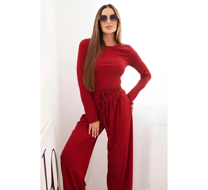 Dámský viskózový komplet s halenkou a širokými kalhotami bordový Dámský viskózový komplet s halenkou a širokými kalhotami bordový