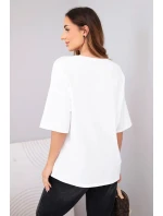 Dámská bavlněná oversize halenka s krátkým rukávem a potiskem V bílá