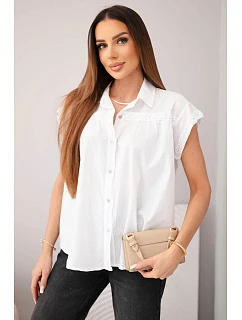 Dámská bavlněná košilová halenka s krajkou a krátkým rukávem bílá