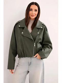 Dámská model 22251646 bunda z ekokůže na zip khaki - K-Fashion