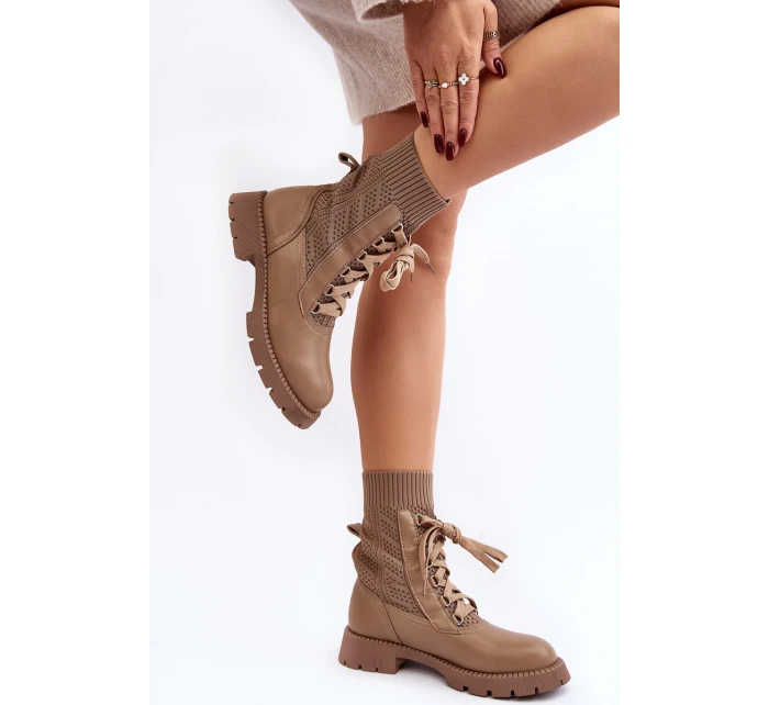 Dámské botky se šňůrkou a světle béžovou podkolenkou Gentiana