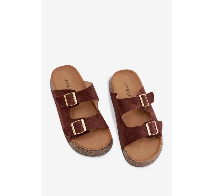 Dámské pantofle na korkové platformě se zlatými sponami model 21919300 - EVENTO