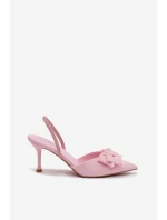 Dámské sandály na podpatku s mašlí Růžové Hestia