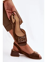 Elegantní sandály z přírodního semiše na podpatku D&A model 22100299 Hnědé - S.Barski
