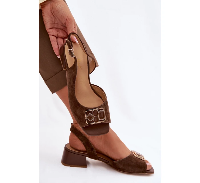 Elegantní sandály z přírodního semiše na podpatku D&A model 22100299 Hnědé - S.Barski