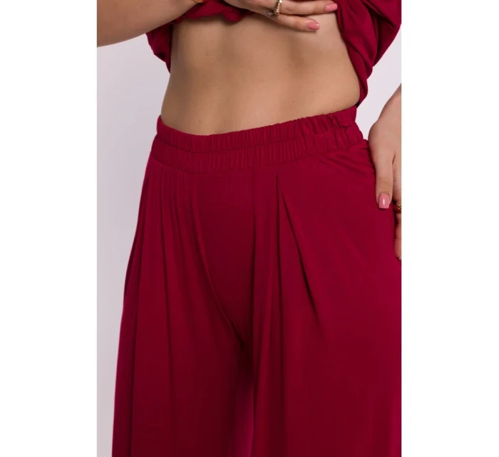 model 19670611 Viskózové kalhoty s elastickým pasem bordó - BeWear