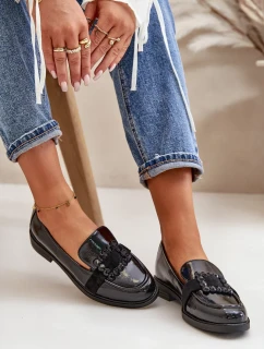 Lakované Dámské Mokasíny s Ozdobou Černé Vinceza