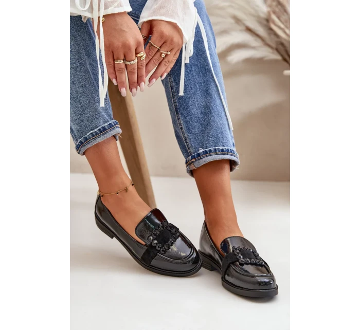 Lakované Dámské Mokasíny s Ozdobou Černé Vinceza