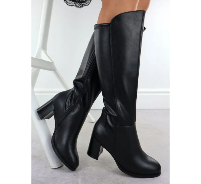 Dámské černé kožené kozačky na podpatku Sergio model 21905865 - LEONE