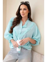 Dámská bavlněná košile s krajkou a zavazováním mentolová