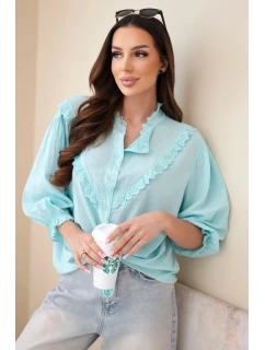 Dámská bavlněná košile s krajkou a zavazováním mentolová