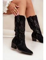 Semišové dámské kovbojky na podpatku Karira – černé Semišové dámské kovbojky na podpatku Karira – černé