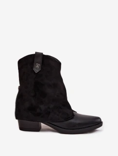 Dámské zateplené kotníkové botky kovbojky na sloupku – černé Sylvette