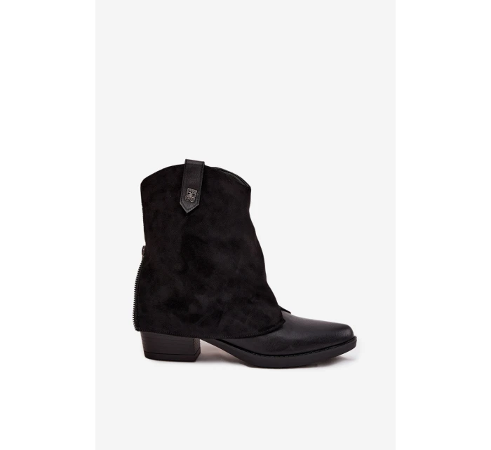 Dámské zateplené kotníkové botky kovbojky na sloupku – černé Sylvette