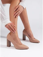 Originální dámské hnědé lodičky na širokém podpatku Originální dámské hnědé lodičky na širokém podpatku