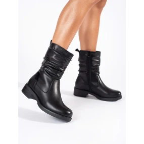 Komfortní černé  kotníčkové boty dámské na širokém podpatku