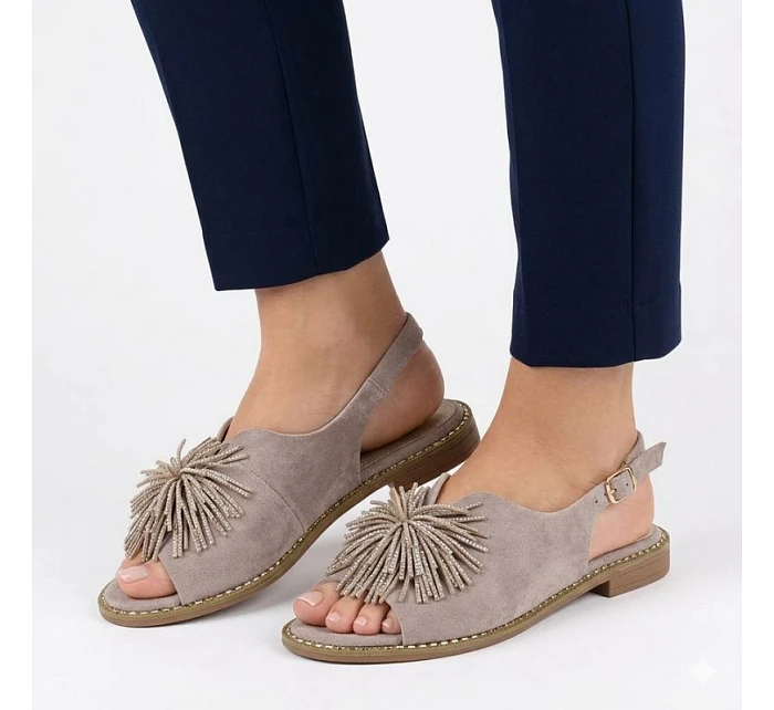 Dámské ploché sandály s flitry khaki Potocki model 22072419 Dámské ploché sandály s flitry khaki Potocki model 22072419