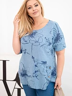 Dámská bavlněná halenka Plus Size s krátkým rukávem a kapsou džínová