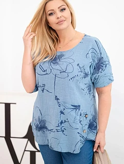 Dámská bavlněná halenka Plus Size s krátkým rukávem a kapsou džínová