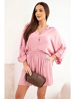 Dámský komplet z viskózy, košile s knoflíky a volné šortky tmavě růžová