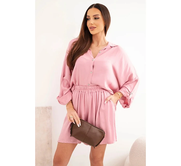 Dámský komplet z model 22111809 košile s knoflíky a volné šortky tmavě růžová - K-Fashion