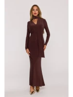 M891 Šaty s řasením a šerpou - hnědé M891 Šaty s řasením a šerpou - hnědé