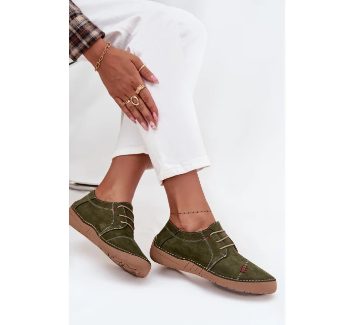 Dámské kožené polobotky s prošitím Artiker – zelené Dámské kožené polobotky s prošitím Artiker – zelené