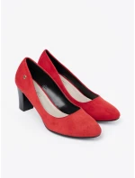 Jedinečné  lodičky červené dámské na širokém podpatku