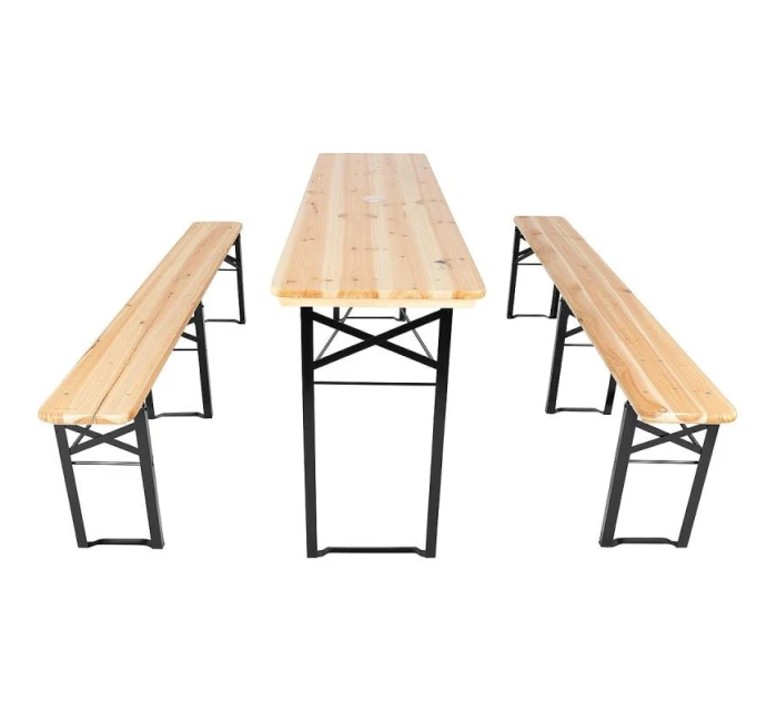 PIKNIKOVÝ BAROVÝ SET DŘEVĚNÝ STŮL A 2 LAVICE