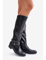 Dámské Kozačky Před Koleno Na Ploché Podpatky S Přezkami Černé Lotina Dámské Kozačky Před Koleno Na Ploché Podpatky S Přezkami Černé Lotina