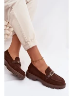 Dámské mokasíny se zlatým přezkou čokoládové Mirelva Dámské mokasíny se zlatým přezkou čokoládové Mirelva