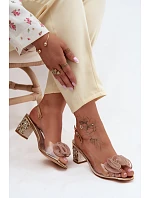 Průhledné sandály na podpatku s krystaly D&A MR61-9012 Zlaté