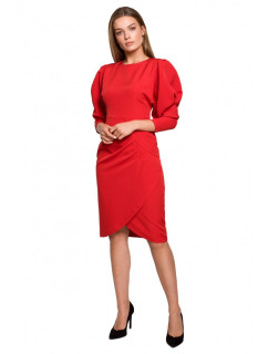 S284 Zavinovací šaty s rukávy - červené