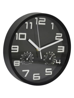NÁSTĚNNÉ HODINY 25CM S TEPLOMĚREM ČERNÉ
