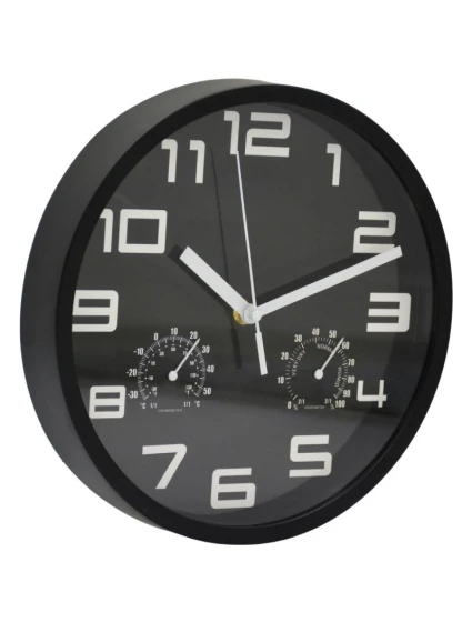 NÁSTĚNNÉ HODINY 25CM S TEPLOMĚREM ČERNÉ