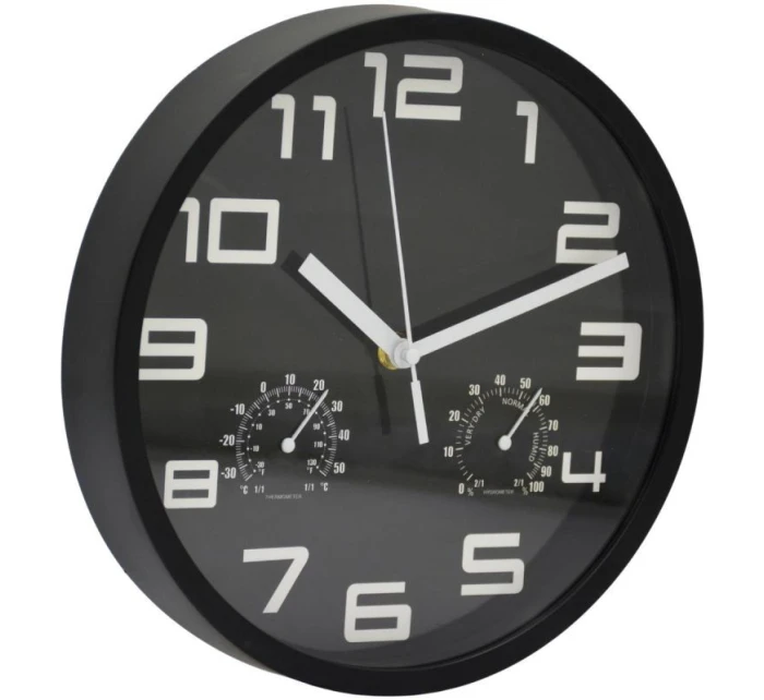 NÁSTĚNNÉ HODINY 25CM S TEPLOMĚREM ČERNÉ