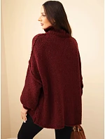Dámský oversized svetr s příměsí vlny s rolákem a širokými rukávy bordó Dámský oversized svetr s příměsí vlny s rolákem a širokými rukávy bordó