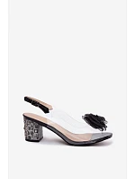 Průhledné sandály na podpatku s krystaly síťová růže D&A MR61-9011 Černé