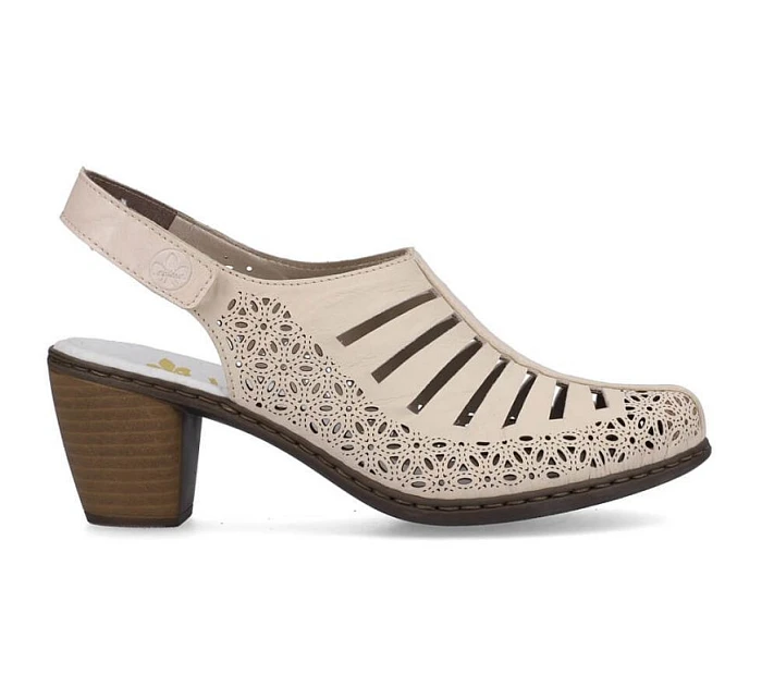 Kožené sandály na podpatku Rieker W RKR49B beige Kožené sandály na podpatku Rieker W RKR49B beige