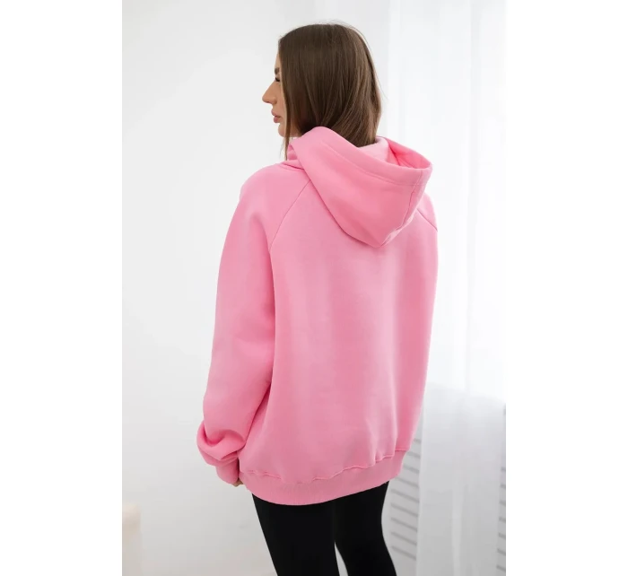 Zateplená bavlněná mikina s kapucí světle růžová