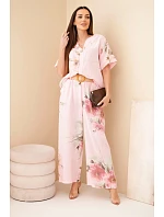 Dámský bavlněný komplet s krátkým rukávem a širokou nohavicí bonbónově růžová