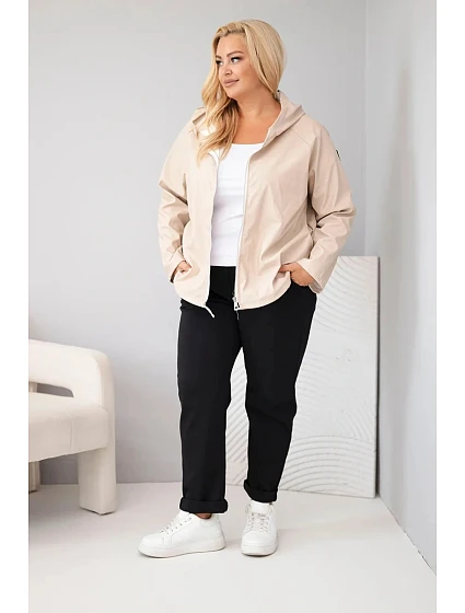 Dámská bunda Plus Size s kapucí a model 22297042 spodkem béžová - K-Fashion