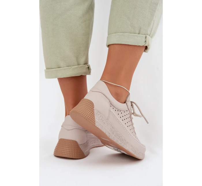 Kožené dámské tenisky s síťovinou model 22026520 šedé - SERGIO LEONE Kožené dámské tenisky s síťovinou model 22026520 šedé - SERGIO LEONE