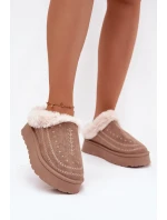 Dámské sněhule na platformě s kožíškem a dekorativním prošíváním – tmavě béžové Arelina Dámské sněhule na platformě s kožíškem a dekorativním prošíváním – tmavě béžové Arelina