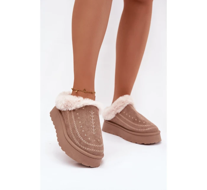 Dámské sněhule na platformě s kožíškem a dekorativním prošíváním – tmavě béžové Arelina Dámské sněhule na platformě s kožíškem a dekorativním prošíváním – tmavě béžové Arelina