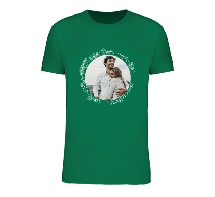 Personalizované pánské tričko s fotografií a květinovým ohraničením