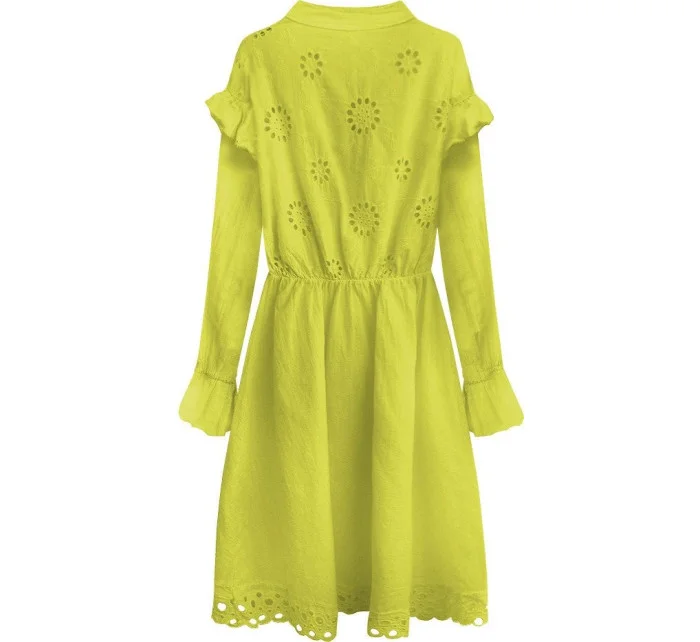 Bavlněné dámské šaty v limetkové barvě s výšivkou (303ART)