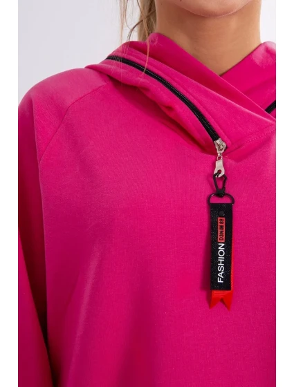 Tunika na zip s kapucí Oversize fuchsiová