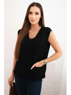 Dámský viskózový svetr bez rukávů s kapsami a výstřihem do V černý
