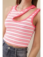 Dámský žebrovaný top bez rukávů v model 22011748 s výstřihem růžový neon - K-Fashion